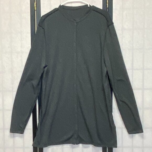 Hunt Club Grey Cardigan Sweater XLT Collarless Long Sleeve Lightweight Button Up - Picture 5 of 12